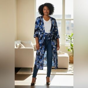 Love & Legend By Addition Elle, Long Kimono, Size X Plus Size, Navy Blue White